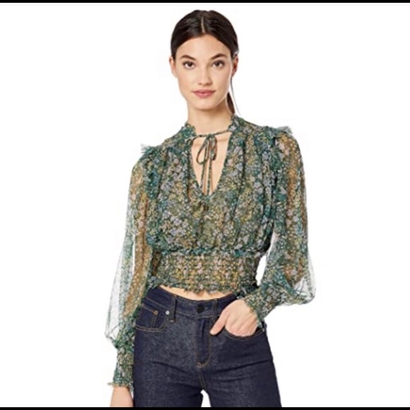 Free People Tops - NEW Free People Romantic Green Floral Sheer Blouse